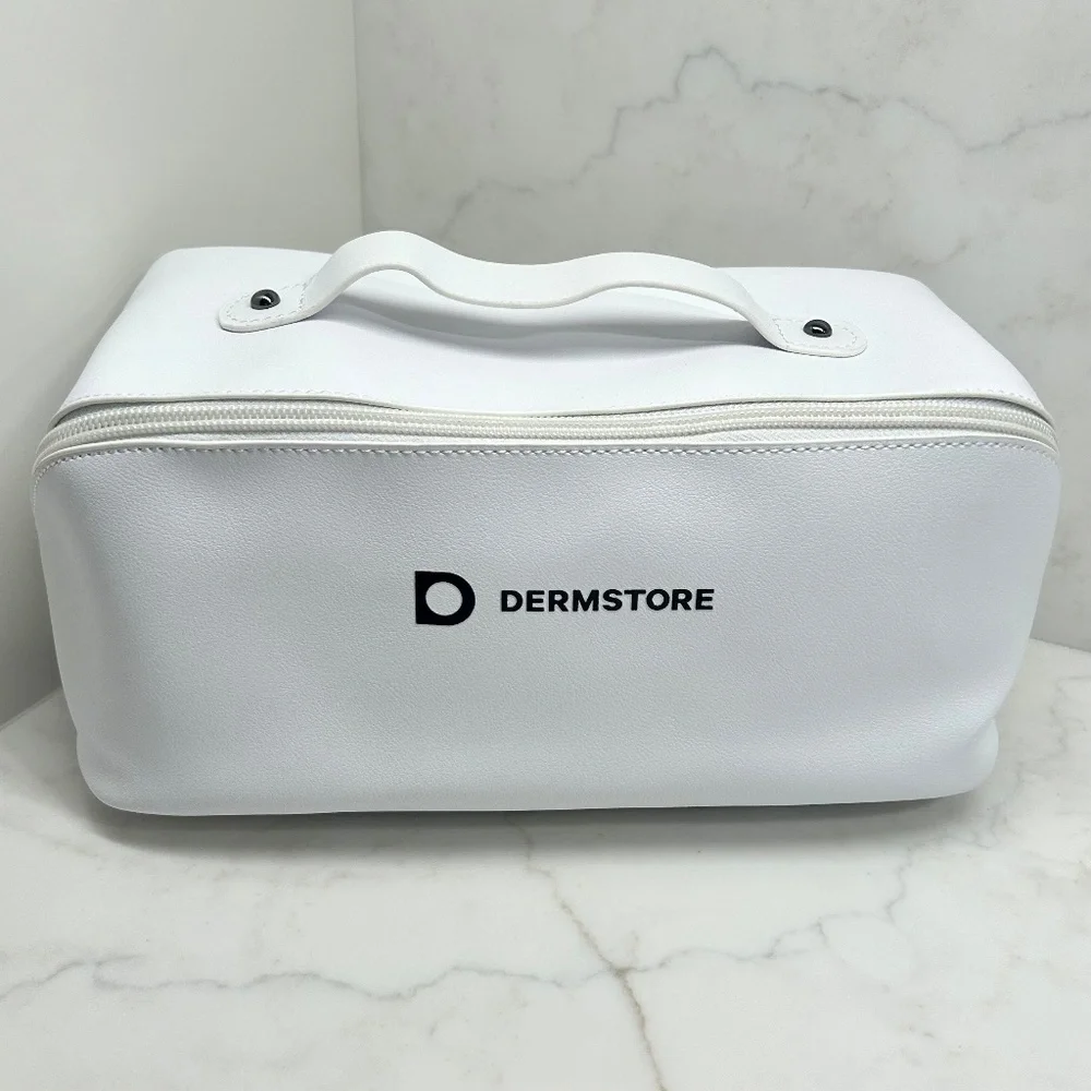 Dermstore White‎ Open Flat Double Zip Cosmetic Case with Handle - NWOT - Unused